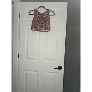 Sage 2 Piece Athleisure Outfit Small Bra Leggings Rust W Beige Print